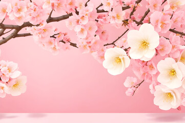 Sakura Splendor Horizontal Banner Showcasing Pink Japanese Quince Flowers on a Sunlit Backdrop Generative AI