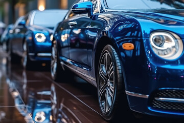 luxury modern blue car close-up. Generative AI