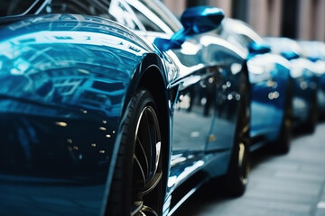 luxury modern blue sports car close-up. Generative AI