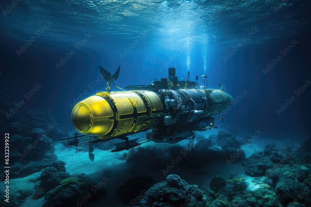 Wall mural autonomous underwater vehicle exploring ocean depths