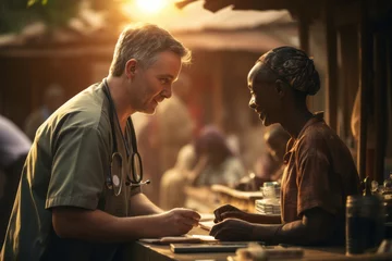  A medical professional providing healthcare services to a rural community in Africa, highlighting the importance of accessible healthcare. Generative AI © bluebeat76