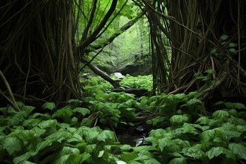 wild garlic stems in a forest setting