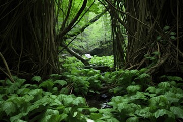 Obraz premium wild garlic stems in a forest setting