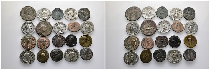 Lot of bronze and silver ancient coins Denarii Antoniniani, folles