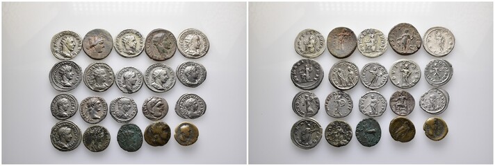 Lot of bronze and silver ancient coins Denarii Antoniniani, folles