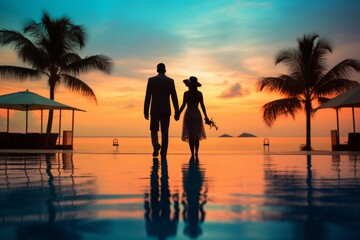 silhouette of a couple on the beach