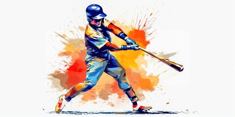 Fototapeta na wymiar illustration of baseball player hitting the ball. Dominican Republic, Panama, South Korea, Cuba, USA, Curacao, Aruba, Japan, Nicaragua, Puerto Rico, Taiwan, Mexico and Venezuela. Generative AI.