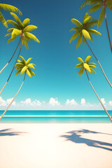 Fototapeta na wymiar Tropical beach with palm trees with space for text. Generative AI