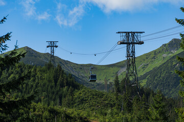 Funicular in the Tatra mountains in Poland, climbing the mountain Kasprowy Wierch.  Photo on a summer day.