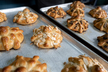 A fresh baked Day of the Dead bread with almonds