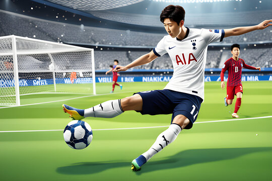 Son Heung-min, please draw a cool soccer scene.
Generative AI.