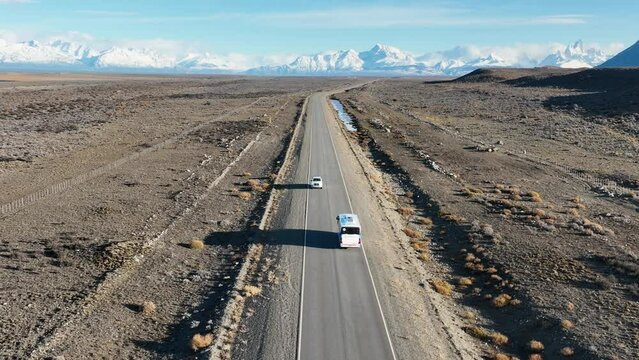 Patagonia Road At El Chalten In Santa Cruz Argentina. Nature Landscape. Travel Background. Santa Cruz Argentina. Amazing Destination. Patagonia Road At El Chalten In Santa Cruz Argentina.