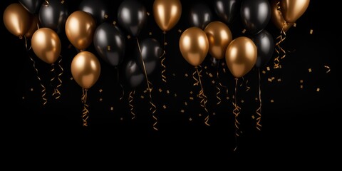 Banner with black and golden balloons. Black friday sale, birthday concept background