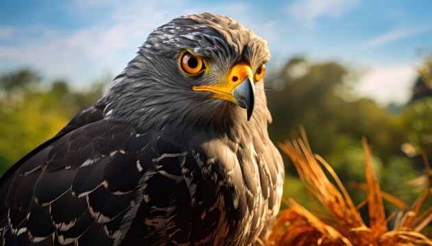 Photo of a majestic harrier hawk of prey up close