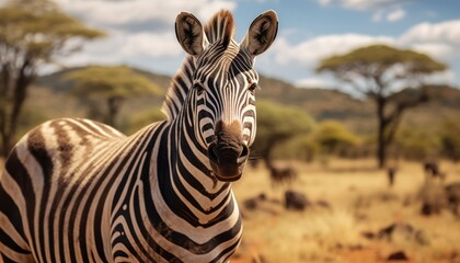 Fototapeta na wymiar Photo of a close-up of a zebra in its natural habitat