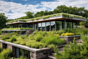 Obraz premium green roof covered with vegetation on a modern home