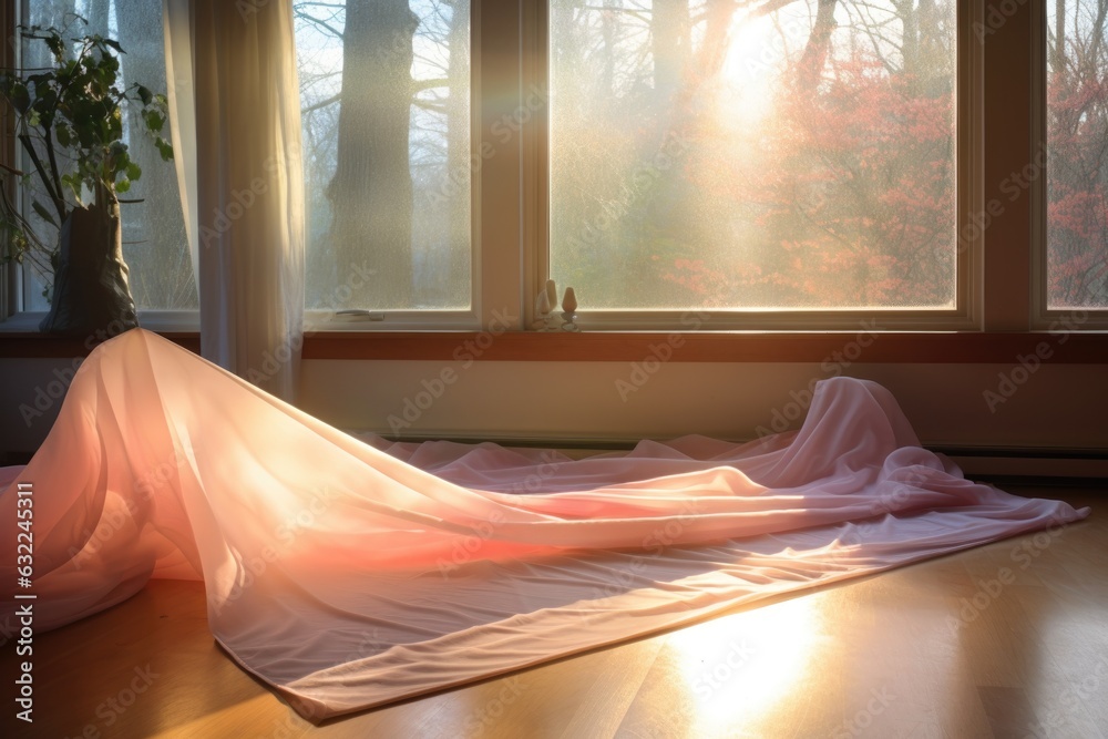 Wall mural soft morning light streaming onto an unrolled yoga mat