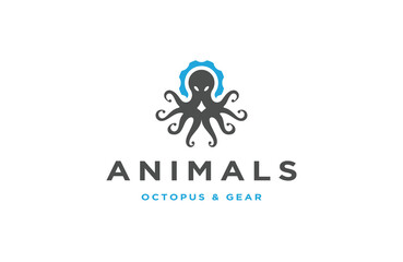 Animal with octopus and gear style logo icon design template flat vector