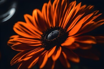 Primer plano de una flor naranja decorativa. Margarita naranja y negra decorativa. Ilustración creada con herramientas generativas de IA.