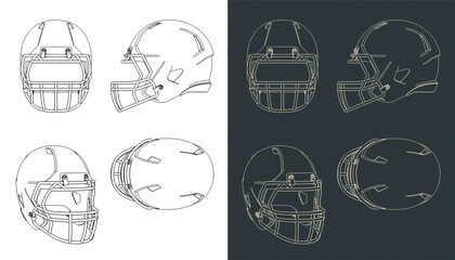 American football helmet blueprints - obrazy, fototapety, plakaty