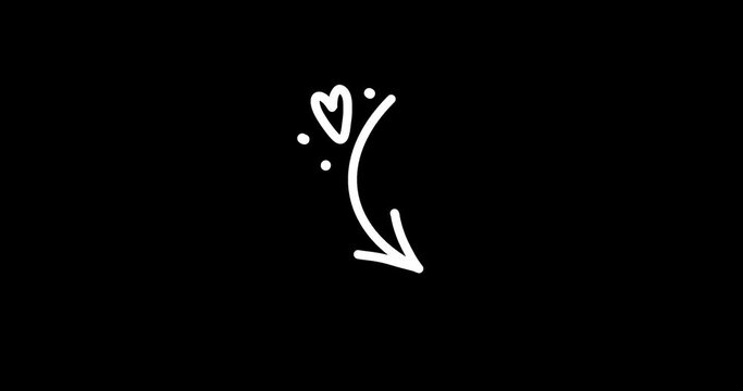  Animated Arrow Pack with Cute Confetti, Stars and Hearts. Sketch Arrow in Doodle Style Isolated on Black. Hand-Drawn Loop 4K Video on Transparent Background, Alpha Channel. High quality 4k footage