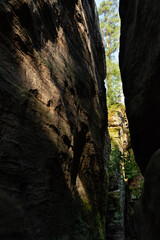 Natural sandstone rock formations in Prachov Rocks rock town, Bohemian paradise, Czech Republic