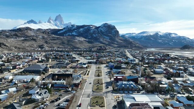 Snowy Mountain At El Chalten In Patagonia Argentina. Nature Landscape. Travel Background. Patagonia Argentina. Downtown Cityscape. Snowy Mountain At El Chalten In Patagonia Argentina.