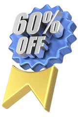 3D sixty percent off. 60% off. Sale badge.