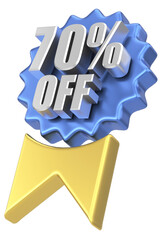 3D seventy percent off. 70% off. Sale badge.