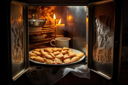 Biscotti Baking In Oven, View Through Oven Door