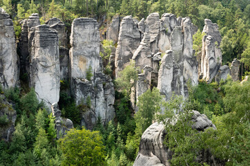 Fototapeta na wymiar Natural sandstone rock formations in Prachov Rocks rock town, Bohemian paradise, Czech Republic