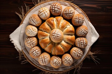 Fototapeta premium bread rolls arranged in a circle on a plate