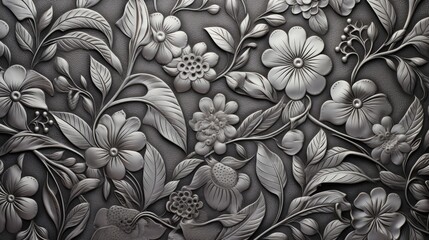 Embossed metal surface floral texture graphic background.