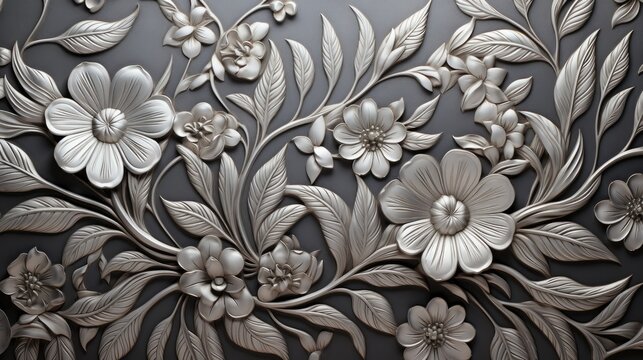 Embossed metal surface floral texture graphic background.
