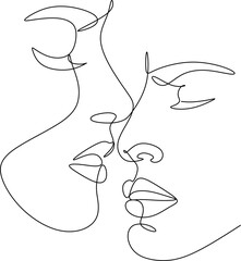 One continuous line of man and woman. Minimalism in trendy style. Abstract portrait. Love. Pair. Vector design for Valentine's Day cards, wedding invitations, tattoos.