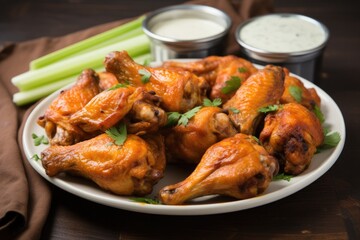 Fototapeta premium oven-baked buffalo wings with dipping sauce