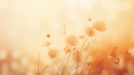 Dreamy and ethereal autumn background with copy space. Elegant and minimalistic style with orange, yellow colors.