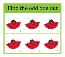 Game for kids. Task for development of attention and logic. Vector illustration of cartoon ladybug.