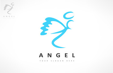 Angel of god with halo and wings logo vector