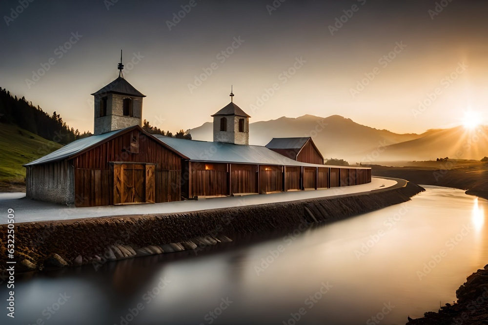 Wall mural church in the night