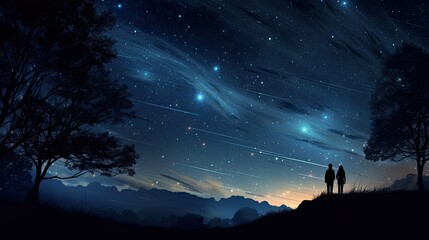 Obraz na płótnie Canvas People observing the Milky Way in silhouette