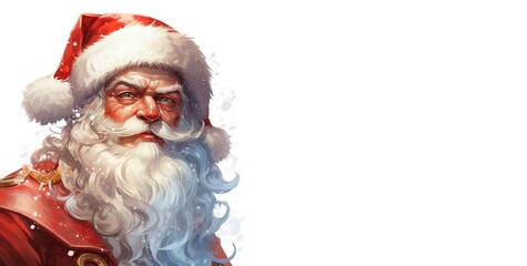 Santa Claus card for festive celebration. Christmas greetings, Saint Nicholas with beard.. Holiday, december, Noel, No&euml;l, season