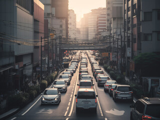 Cityscape with busy traffic and cars


