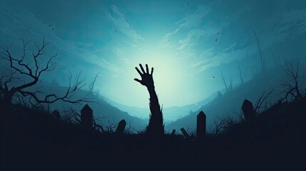 Zombie hand emerging from grave