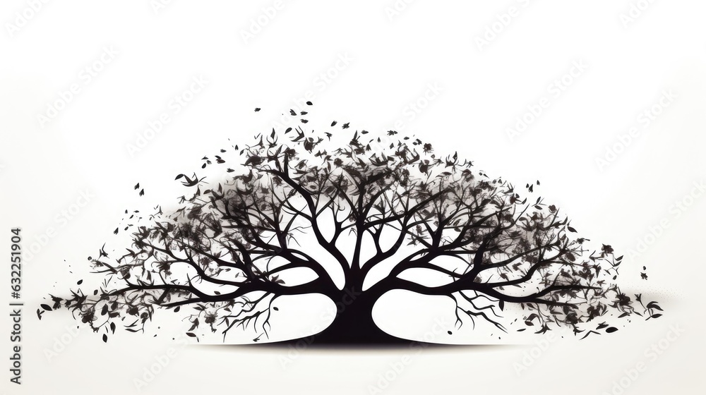 Aufkleber tree with leaves cast a shadow on white