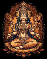 Indian Hindu Goddess Lakshmi, Goddess of Wealth, Prosperity and Well Being, Auspisious | Generative AI