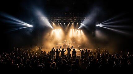 Fototapeta na wymiar Glimpse of concert audience blocking stage lights