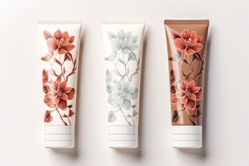 Elegant Cosmetic Tube Container Package with Flowers AI Generated