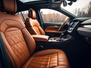 Luxury car interior with leather seats