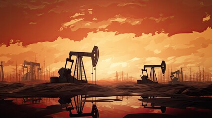 War induced fluctuation in oil prices Concept of capping oil prices Drilling rigs in desert oilfield Extracting crude oil from the earth Production of petroleum